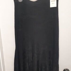 Slinky Black Jaquard Midi Skirt, elastic waist SiZE L